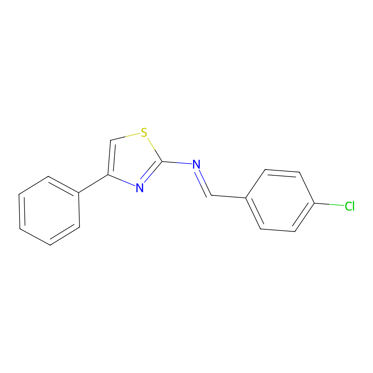 2-Thiazolamine, N-[(4-chlorophenyl)methylene]-4-phenyl- molecular structure, CAS 59775-51-8