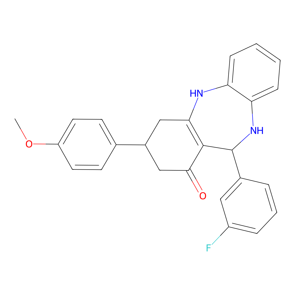 6-(3-Fluorophenyl)-9-(4-methoxyphenyl)-5,6,8,9,10,11-hexahydrobenzo[b][1,4]benzodiazepin-7-one molecular structure, CAS 5979-81-7