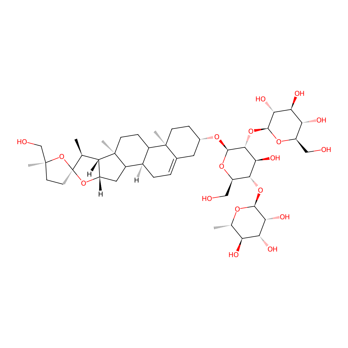 (2S,3R,4R,5R,6S)-2-[(2R,3S,4S,5R,6R)-4-hydroxy-2-(hydroxymethyl)-6-[(1S,4S,5'S,6S,7S,8R,9S,13R,16S)-5'-(hydroxymethyl)-5',7,9,13-tetramethylspiro[5-oxapentacyclo[10.8.0.02,9.04,8.013,18]icos-18-ene-6,2'-oxolane]-16-yl]oxy-5-[(2S,3R,4S,5S,6R)-3,4,5-trihydroxy-6-(hydroxymethyl)oxan-2-yl]oxyoxan-3-yl]oxy-6-methyloxane-3,4,5-triol molecular structure, CAS 59795-21-0
