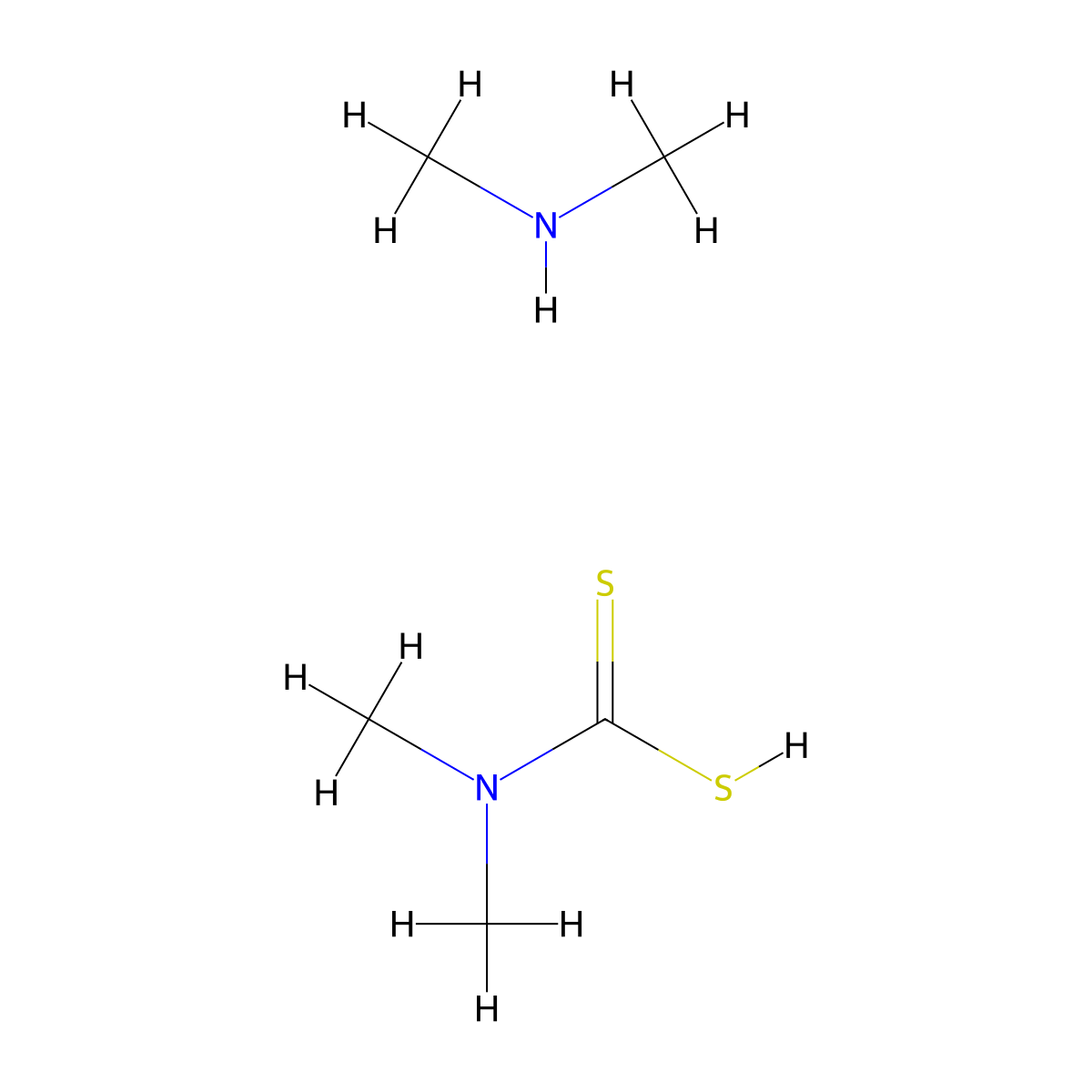 Dimethylamine dimethyldithiocarbamate molecular structure, CAS 598-64-1