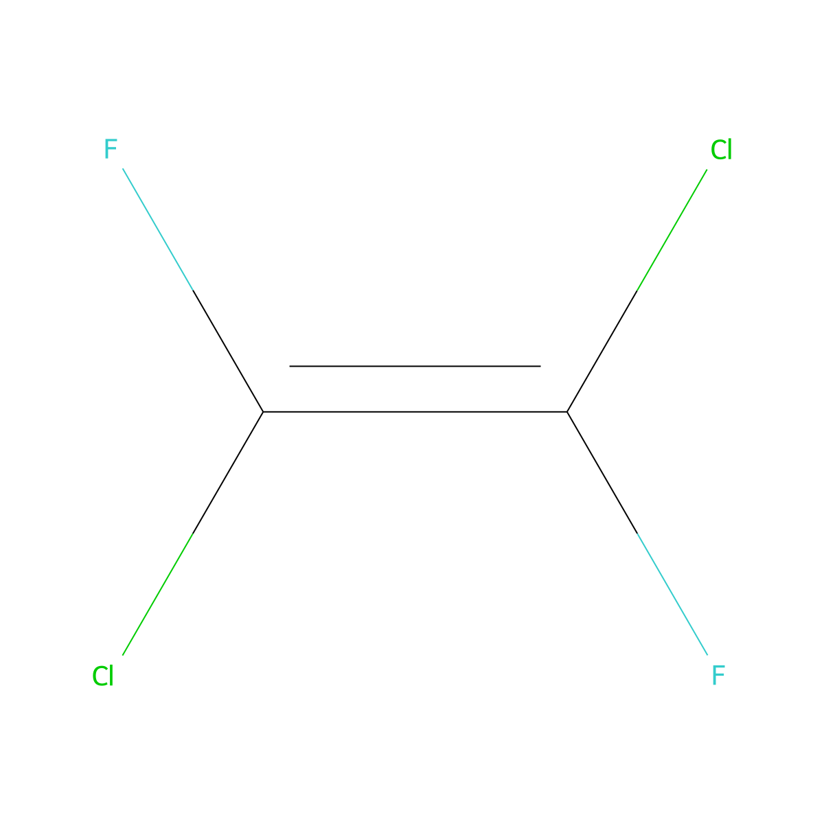 Dichlorodifluoroethene molecular structure, CAS 598-88-9