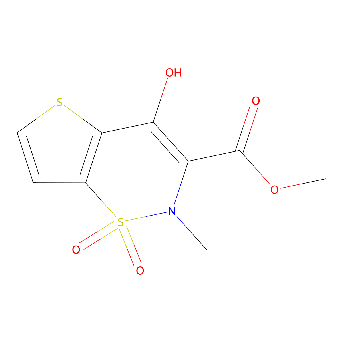 2H-Thieno(2,3-e)-1,2-thiazine-3-carboxylic acid, 4-hydroxy-2-methyl-, methyl ester, 1,1-dioxide molecular structure, CAS 59804-25-0