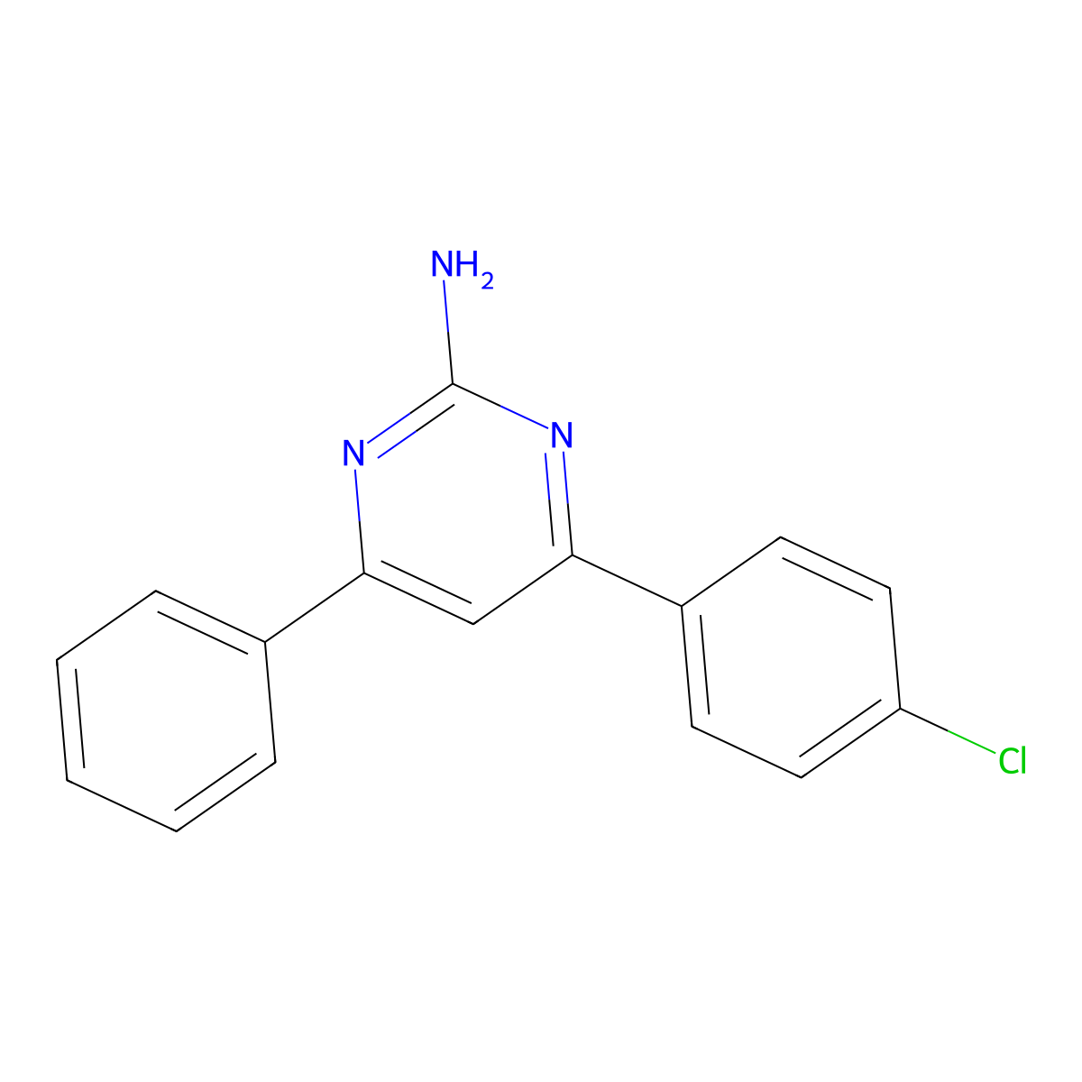 2-Pyrimidinamine, 4-(4-chlorophenyl)-6-phenyl- molecular structure, CAS 59807-18-0