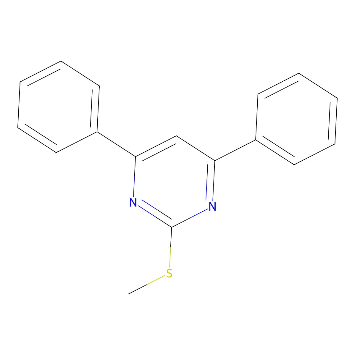 Pyrimidine, 2-(methylthio)-4,6-diphenyl- molecular structure, CAS 59807-21-5