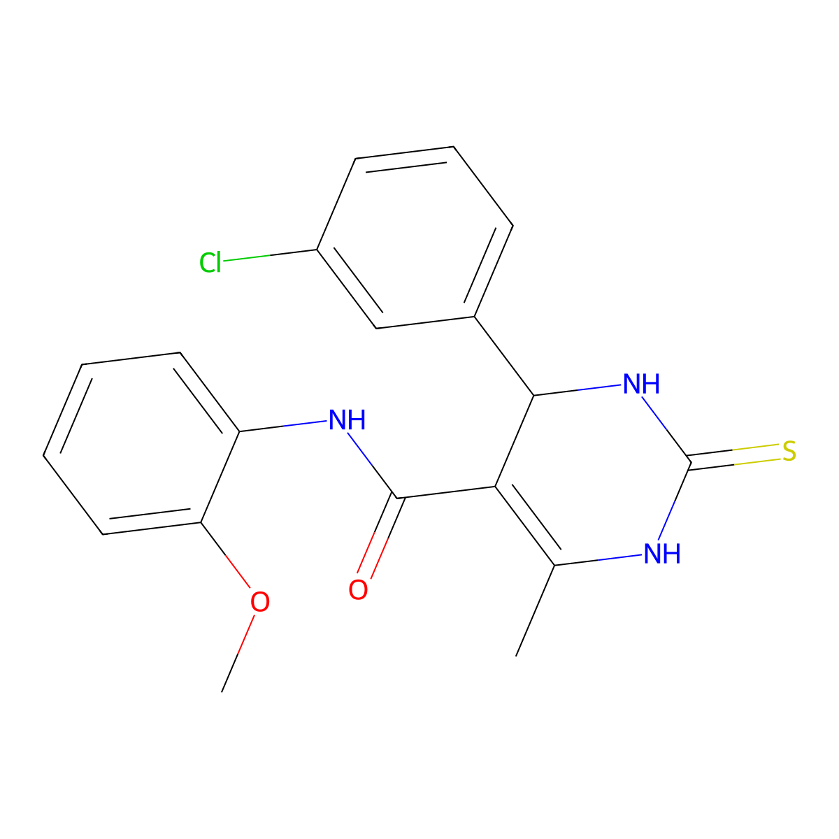 4-(3-chlorophenyl)-N-(2-methoxyphenyl)-6-methyl-2-sulfanylidene-3,4-dihydro-1H-pyrimidine-5-carboxamide molecular structure, CAS 5981-98-6