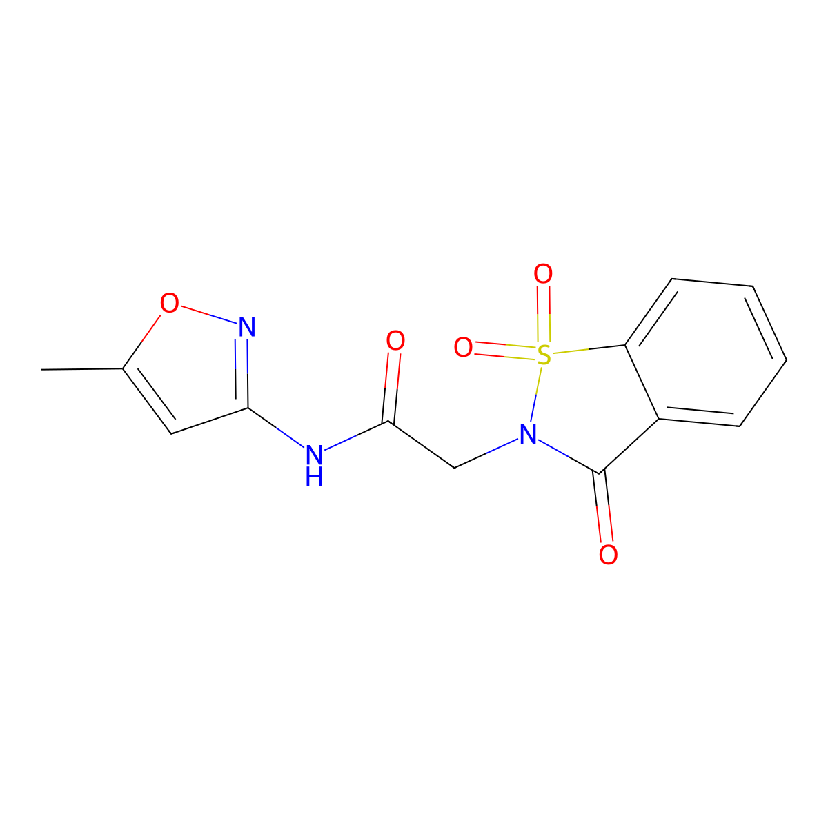 1,2-Benzisothiazole-2(3H)-acetamide, N-(5-methyl-3-isoxazolyl)-3-oxo-, 1,1-dioxide molecular structure, CAS 59826-54-9