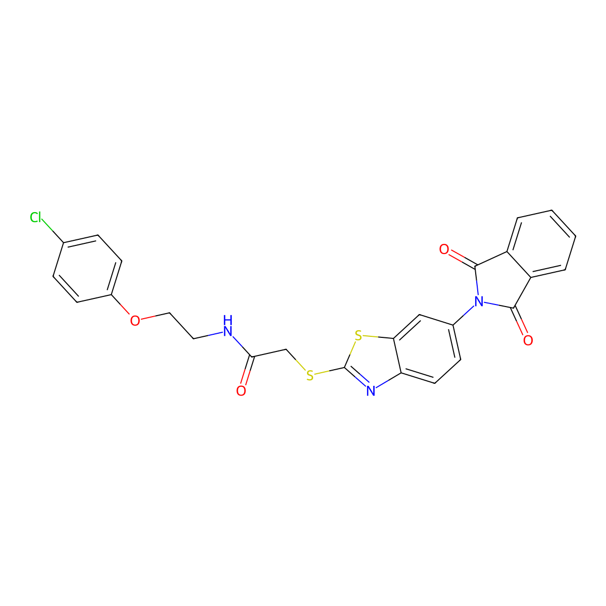 N-[2-(4-chlorophenoxy)ethyl]-2-{[6-(1,3-dioxo-1,3-dihydro-2H-isoindol-2-yl)-1,3-benzothiazol-2-yl]sulfanyl}acetamide molecular structure, CAS 5983-11-9