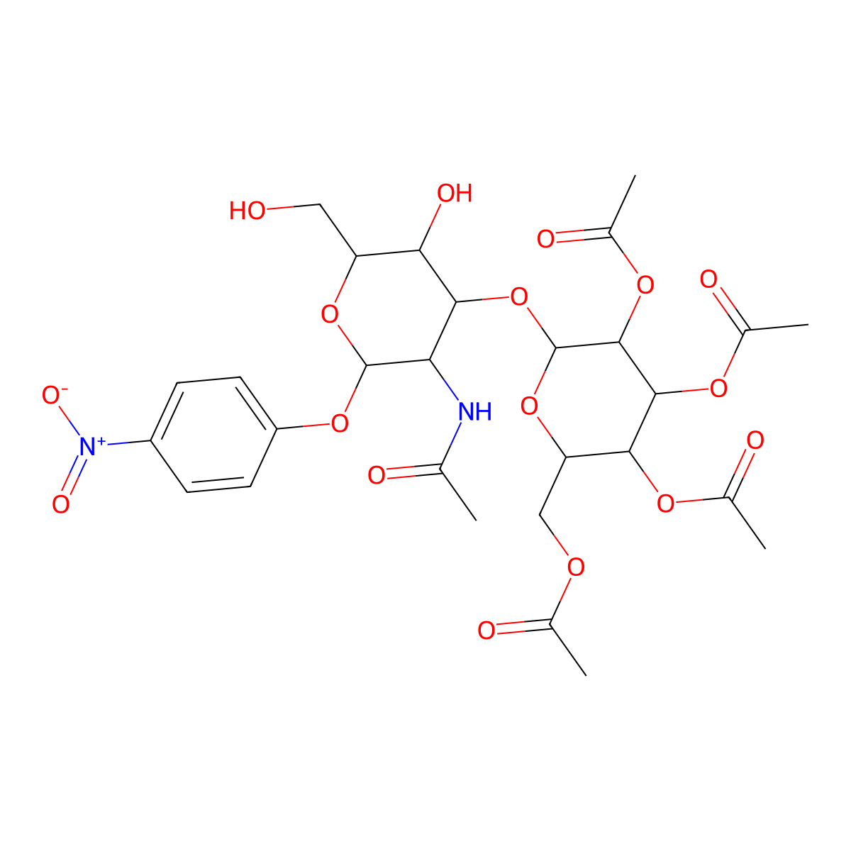 [6-[5-Acetamido-3-hydroxy-2-(hydroxymethyl)-6-(4-nitrophenoxy)oxan-4-yl]oxy-3,4,5-triacetyloxyoxan-2-yl]methyl acetate molecular structure, CAS 59837-13-7