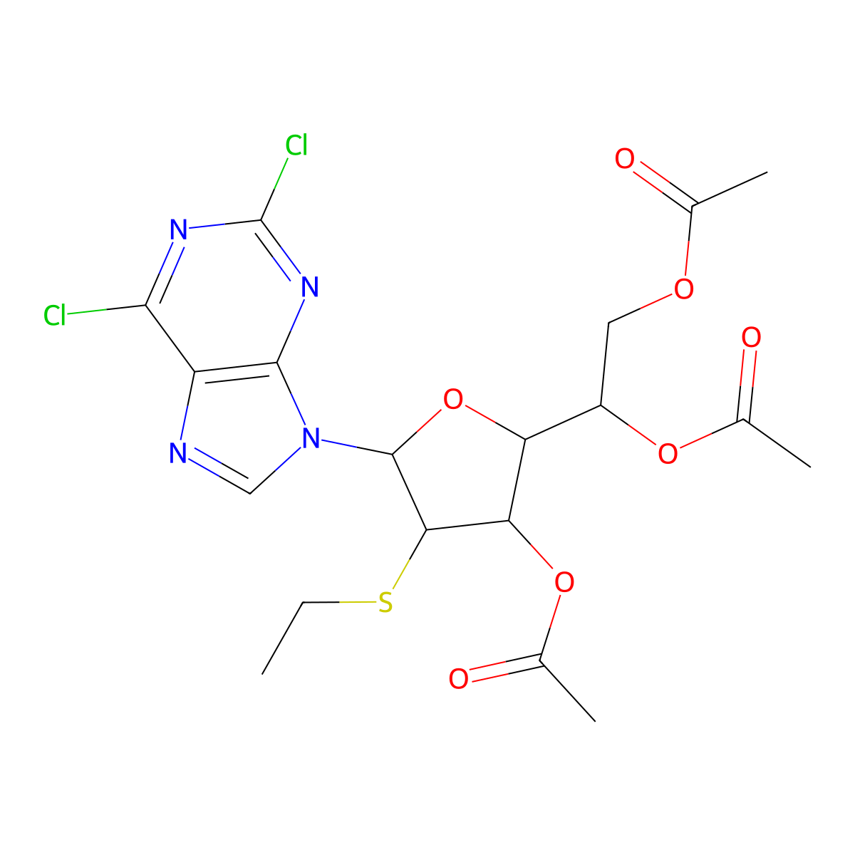 2,6-Dichloro-9-(3,5,6-tri-o-acetyl-2-s-ethyl-2-thiohexofuranosyl)-9h-purine molecular structure, CAS 59837-24-0