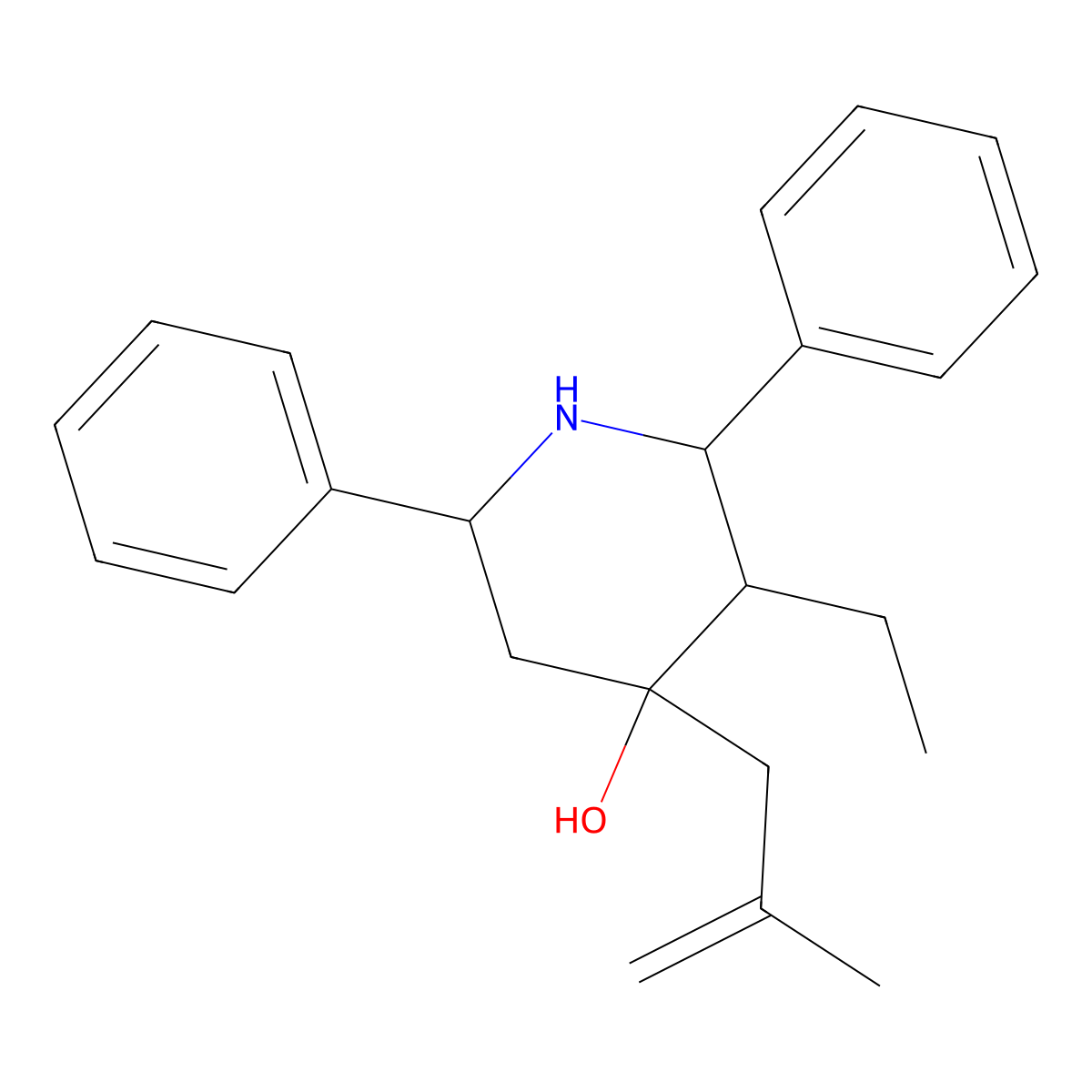 3-Ethyl-4-(2-methylprop-2-enyl)-2,6-diphenylpiperidin-4-ol molecular structure, CAS 5984-42-9