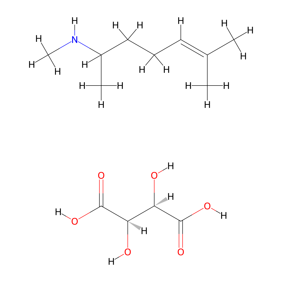 5-Hepten-2-amine, N,6-dimethyl-, (2R,3R)-2,3-dihydroxybutanedioate (1:1) molecular structure, CAS 5984-50-9