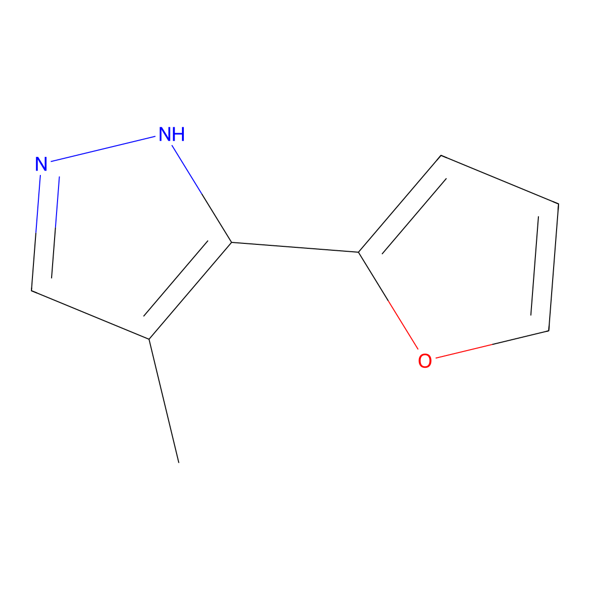 3-(furan-2-yl)-4-methyl-1H-pyrazole molecular structure, CAS 59843-98-0