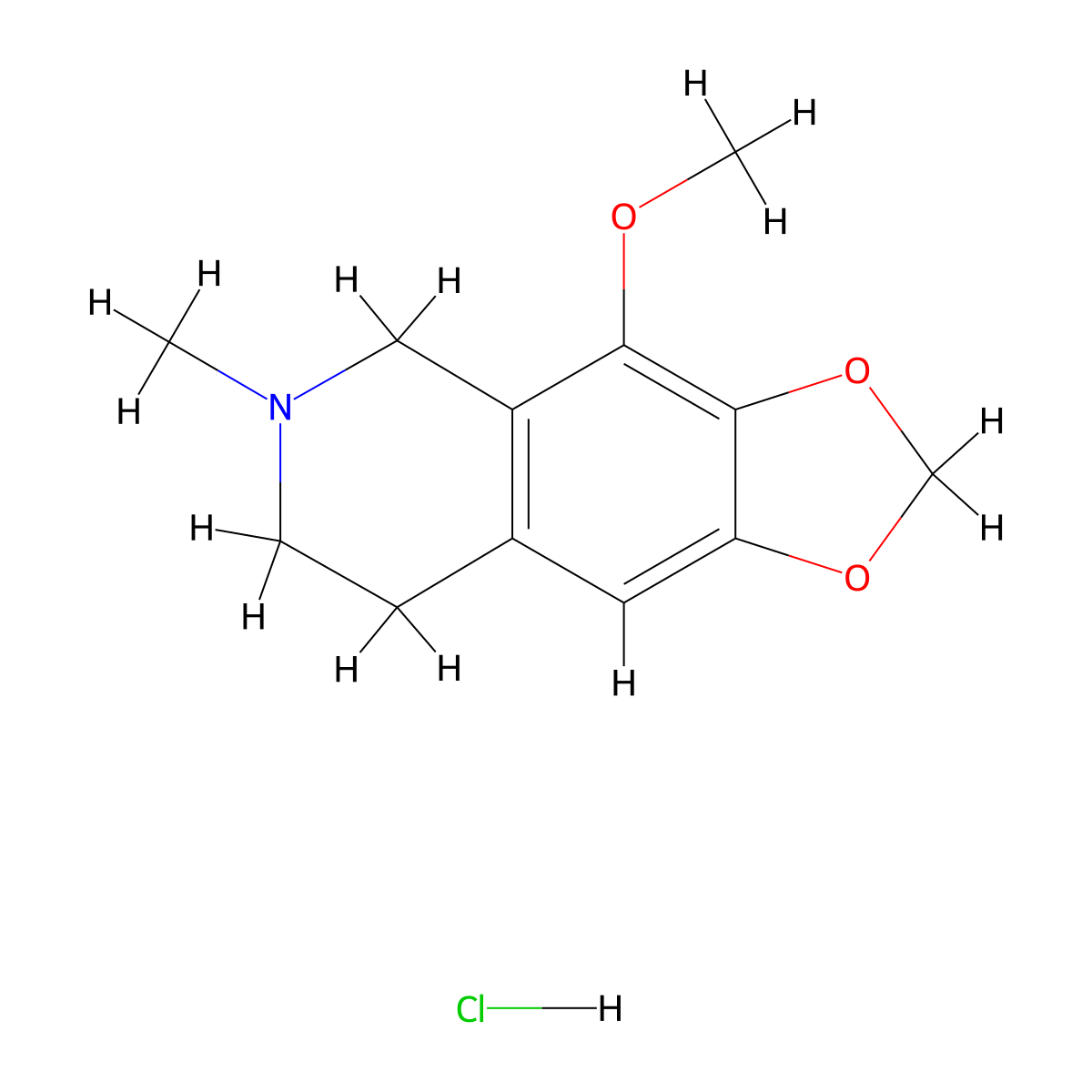 1,3-Dioxolo[4,5-g]isoquinoline, 5,6,7,8-tetrahydro-4-methoxy-6-methyl-, hydrochloride (1:1) molecular structure, CAS 5985-55-7