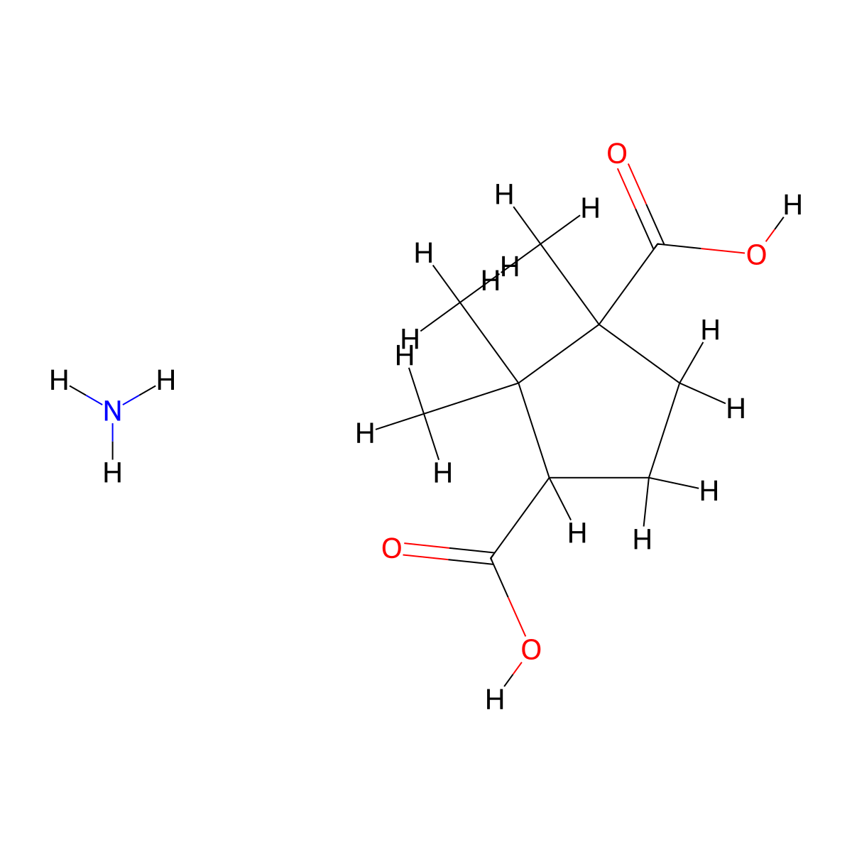 Ammonium camphorate molecular structure, CAS 5985-93-3