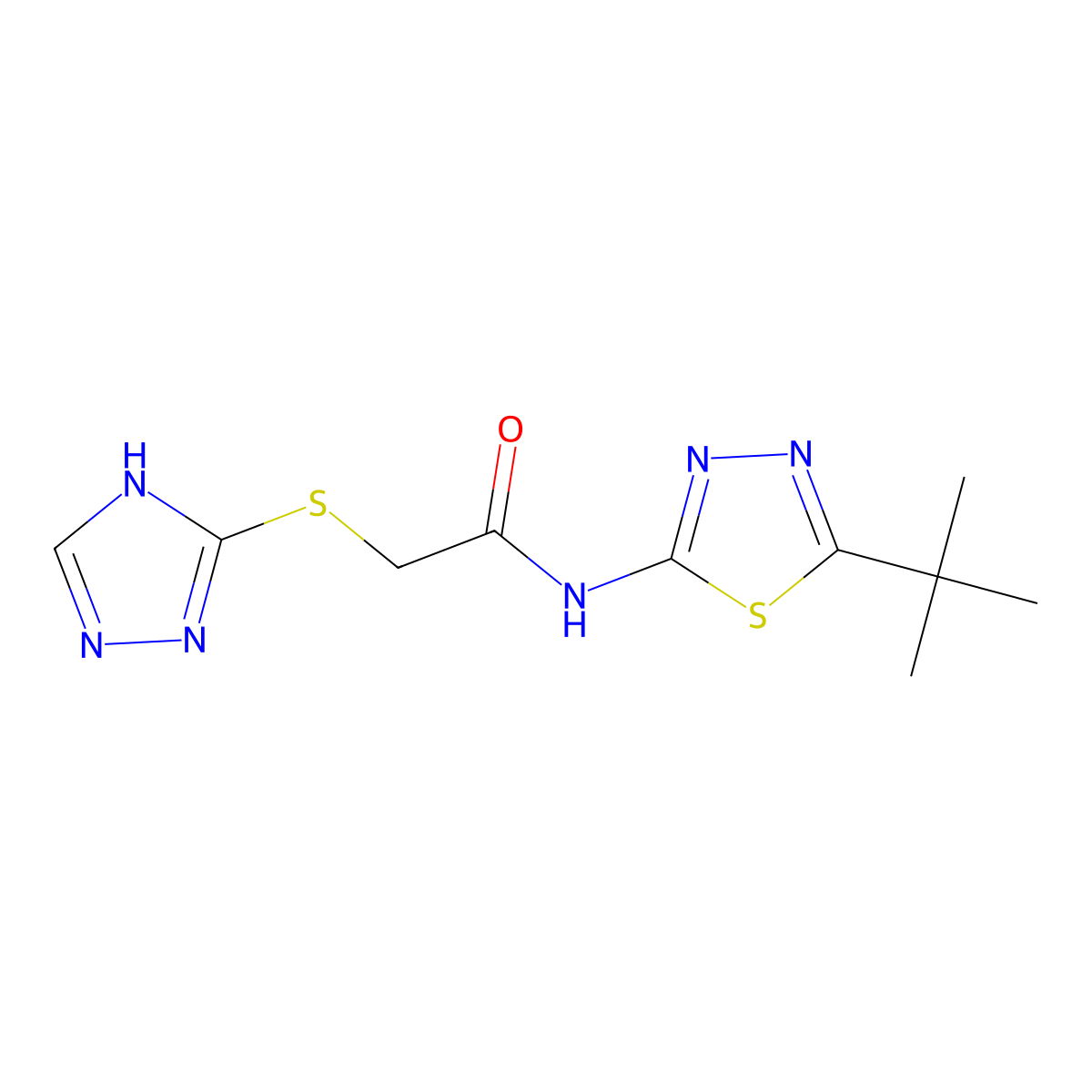 n-(5-Tert-butyl-1,3,4-thiadiazol-2-yl)-2-(1h-1,2,4-triazol-5-ylsulfanyl)acetamide molecular structure, CAS 5986-13-0
