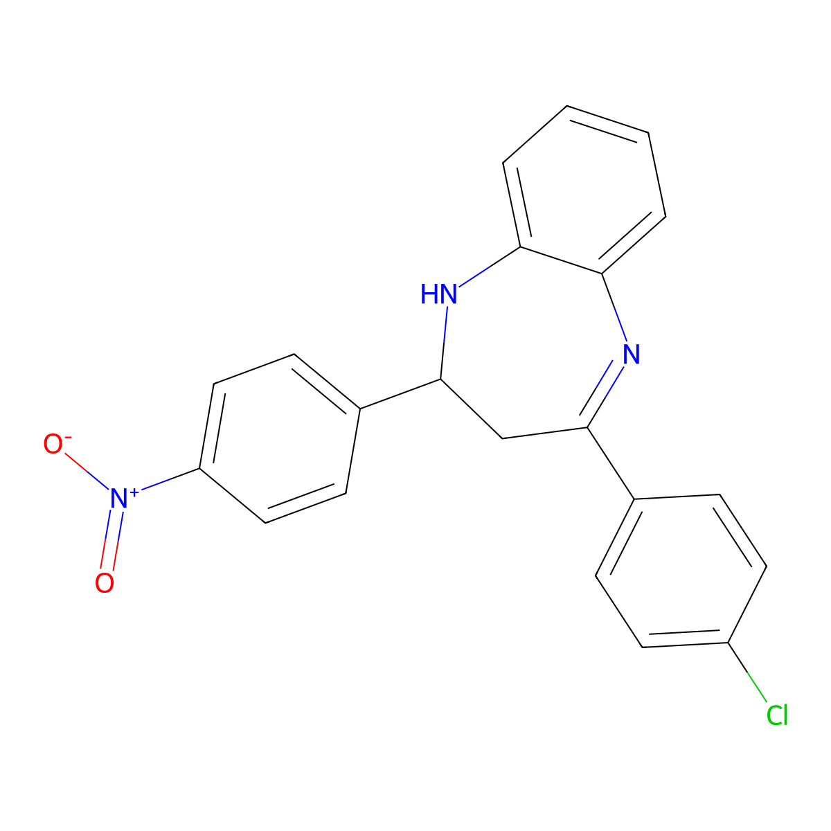 4-(4-Chlorophenyl)-2-(4-nitrophenyl)-2,3-dihydro-1H-1,5-benzodiazepine molecular structure, CAS 5986-31-2