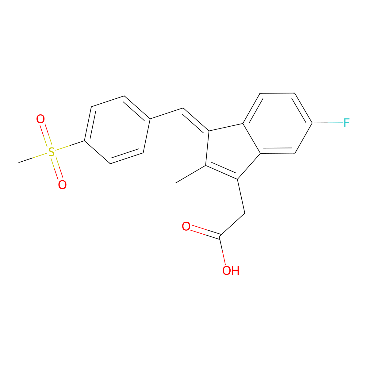 (Z)-5-Fluoro-2-methyl-1-[p-(methylsulfonyl)benzylidene]indene-3-acetic acid molecular structure, CAS 59864-04-9