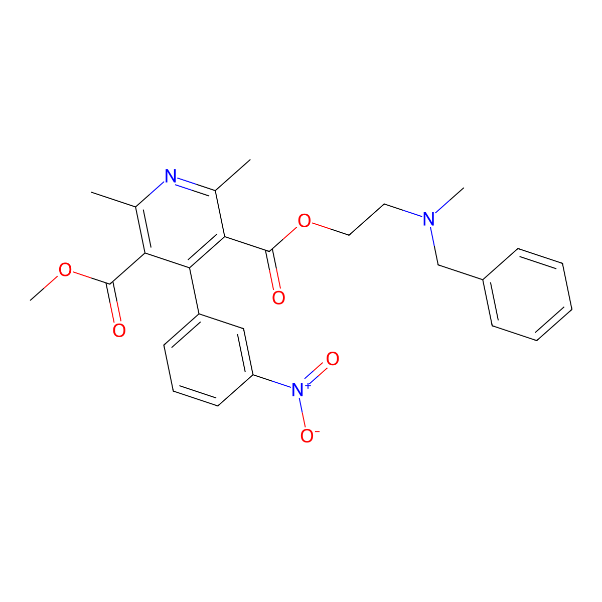 2-(N-benzyl-N-methylamino)ethyl methyl 2,6-dimethyl-4-(3-nitrophenyl)-3,5-pyridinedicarboxylate molecular structure, CAS 59875-58-0