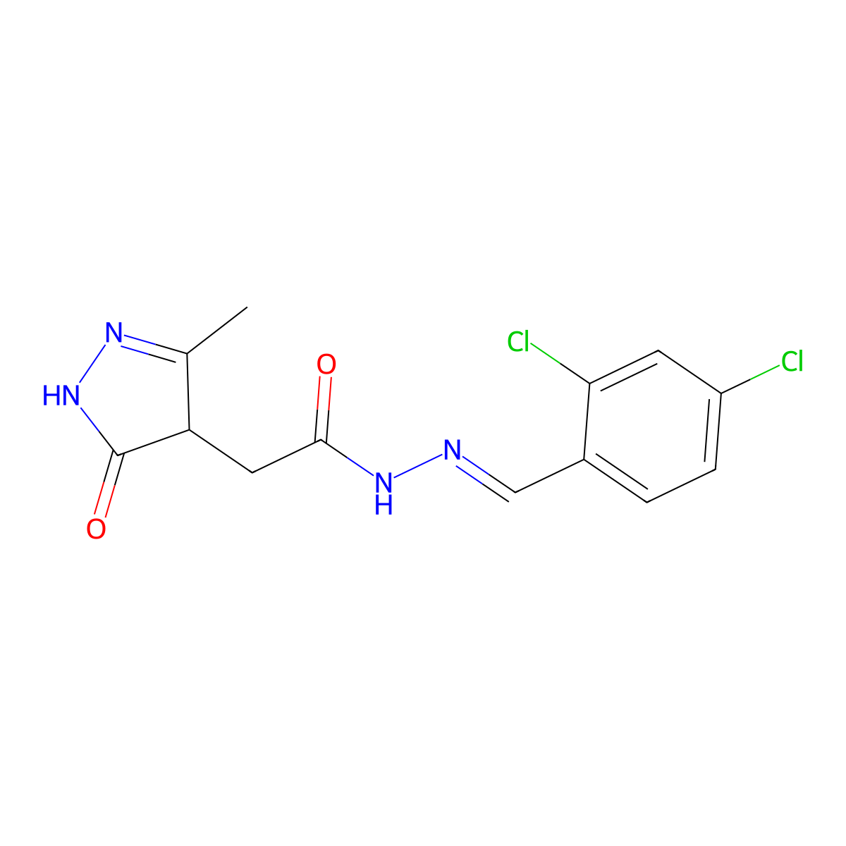 N-[(2,4-dichlorophenyl)methylideneamino]-2-(3-methyl-5-oxo-1,4-dihydropyrazol-4-yl)acetamide molecular structure, CAS 5988-96-5
