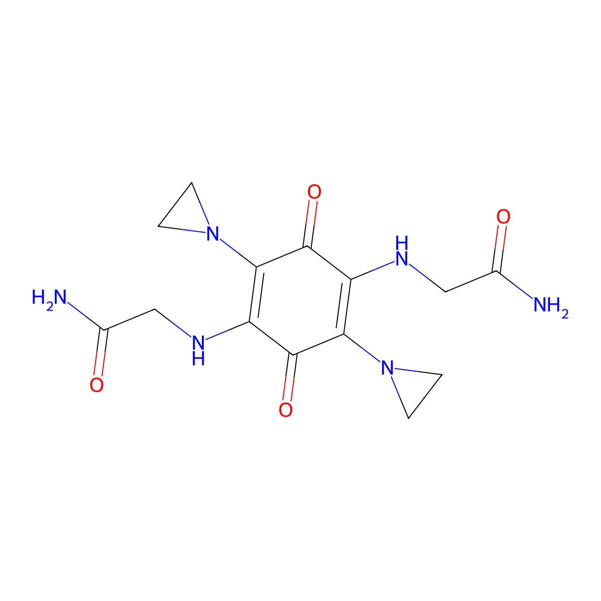 2-[[4-[(2-Amino-2-oxoethyl)amino]-2,5-bis(aziridin-1-yl)-3,6-dioxocyclohexa-1,4-dien-1-yl]amino]acetamide molecular structure, CAS 59886-49-6