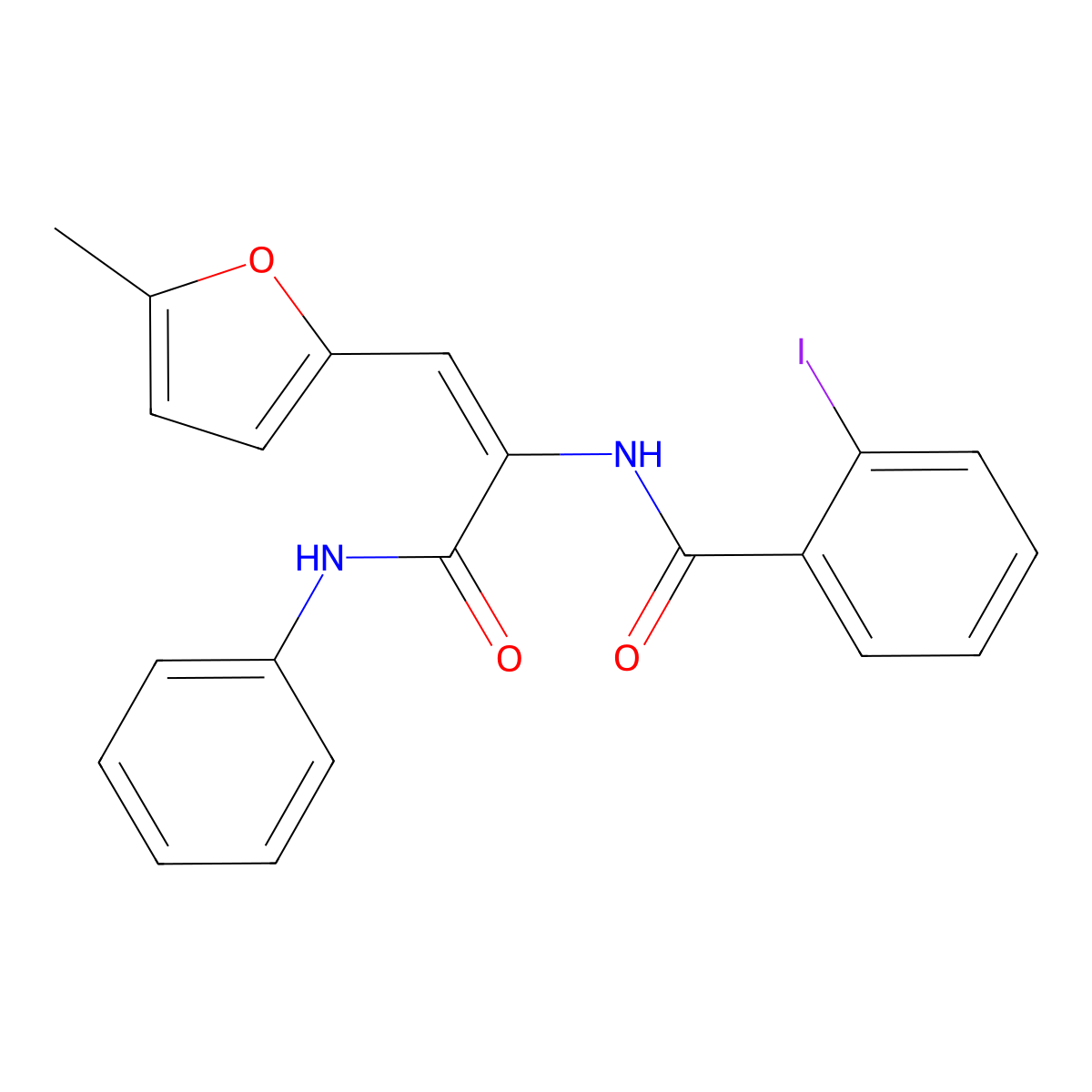 2-iodo-N-[(E)-2-(5-methyl-2-furyl)-1-(phenylcarbamoyl)ethenyl]benzamide molecular structure, CAS 5989-18-4
