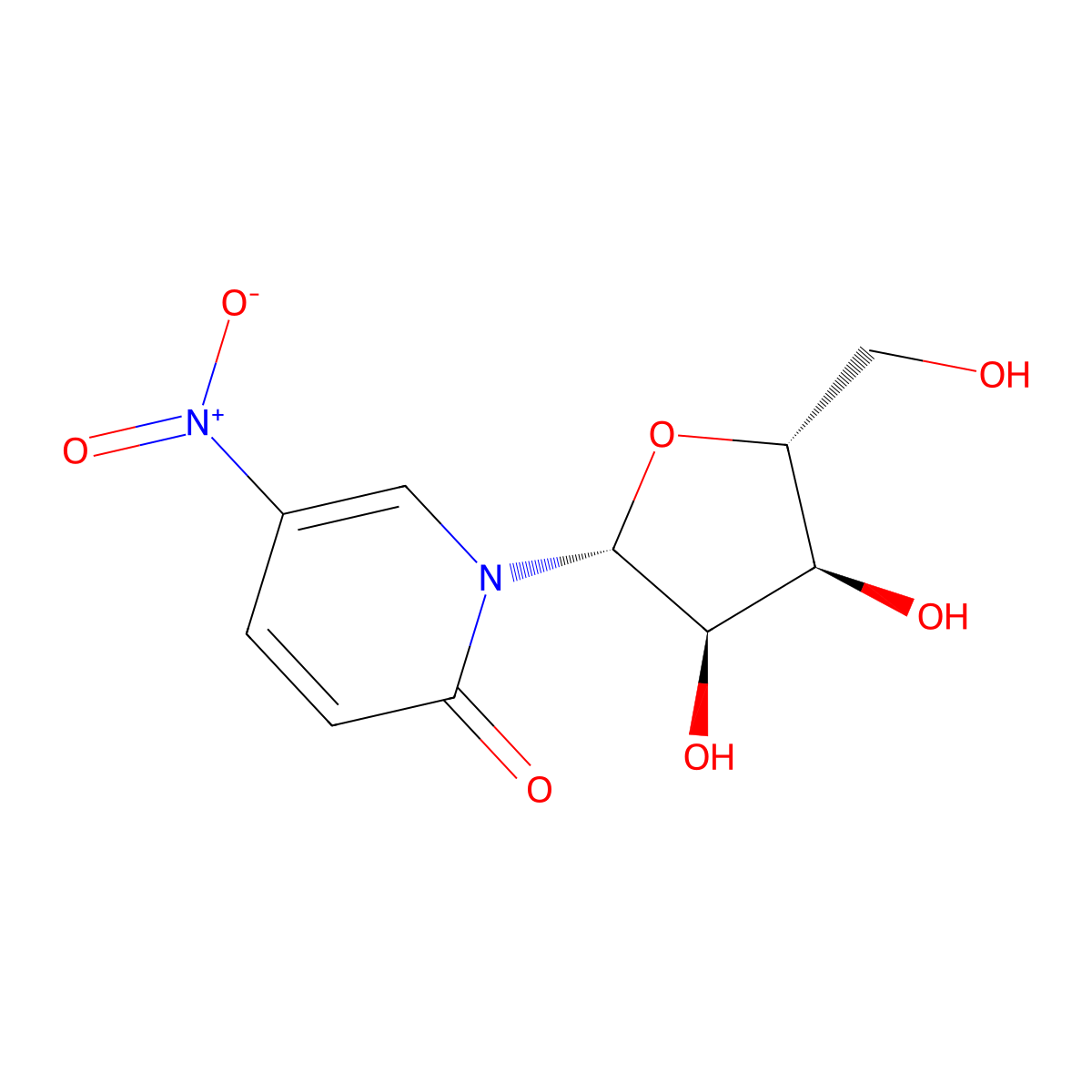 1-((2R,3R,4S,5R)-3,4-Dihydroxy-5-(hydroxymethyl)tetrahydrofuran-2-yl)-5-nitropyridin-2(1H)-one molecular structure, CAS 59892-36-3