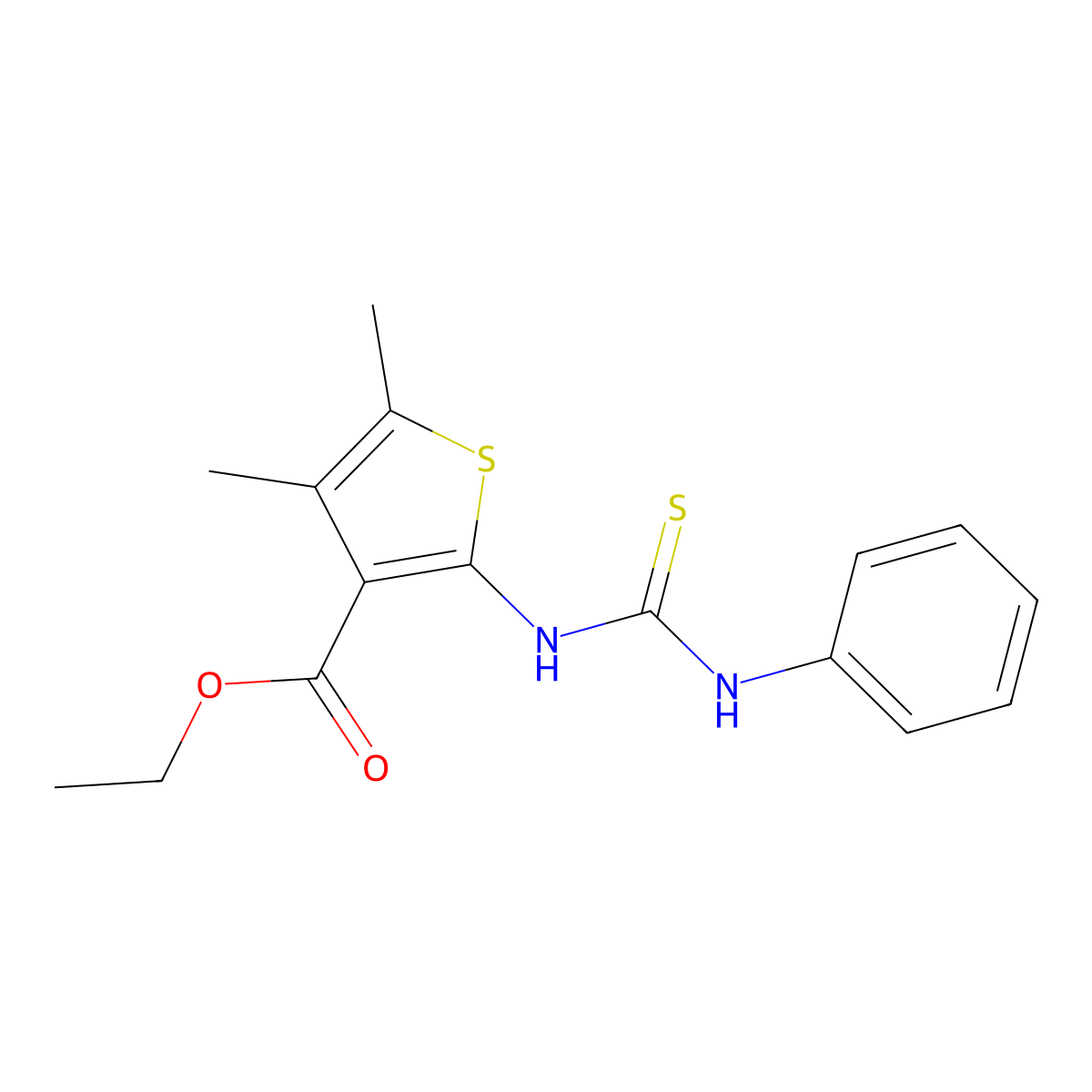 4,5-Dimethyl-2-(3-phenyl-thioureido)-thiophene-3-carboxylic acid ethyl ester molecular structure, CAS 59898-45-2
