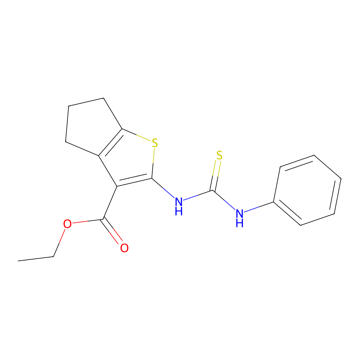 N-(3-(Ethoxycarbonyl)-5,6-dihydro-4H-cyclopenta(b)thiophen-2-yl)-N'-phenylcarbamimidothioic acid molecular structure, CAS 59898-49-6