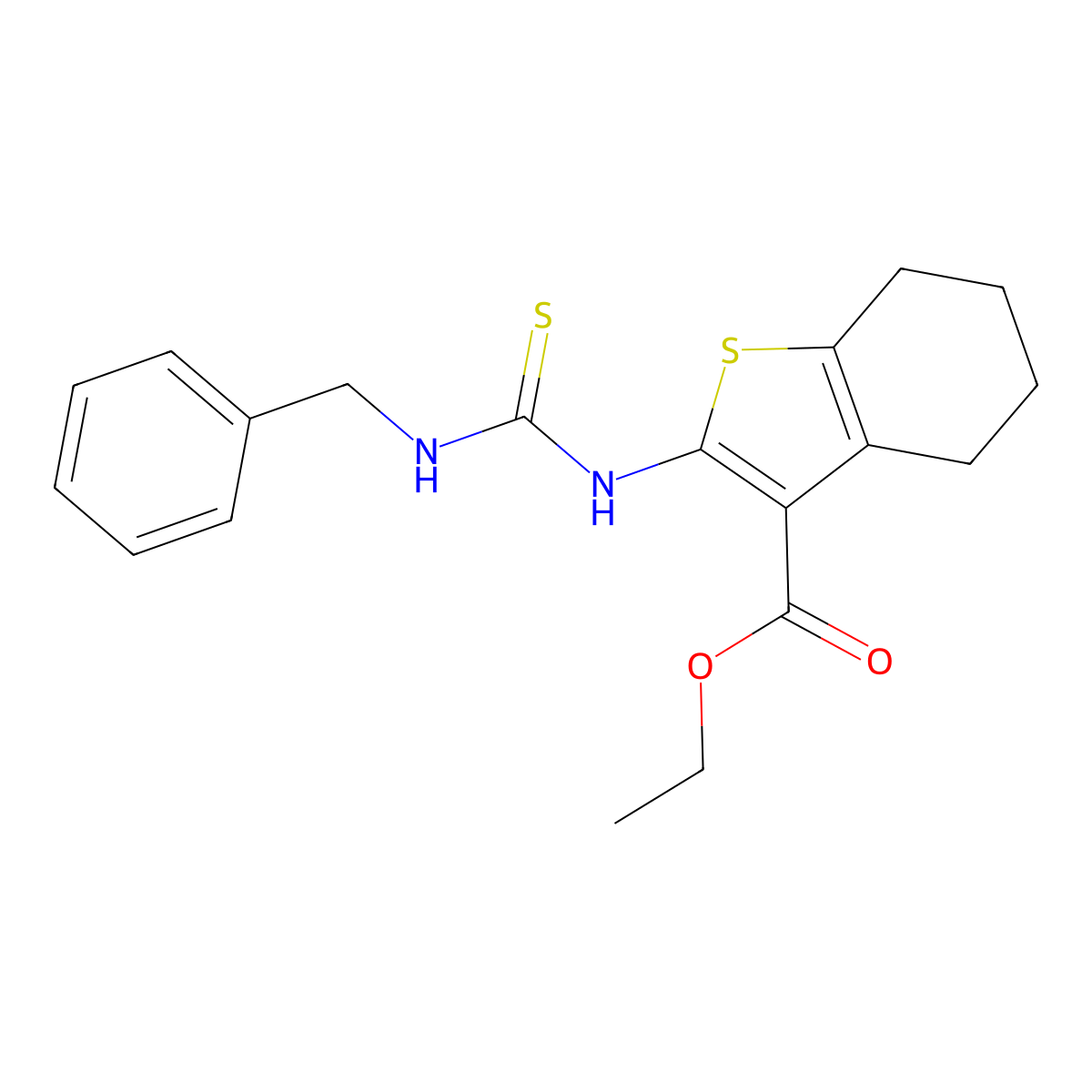Ethyl 2-[(benzylcarbamothioyl)amino]-4,5,6,7-tetrahydro-1-benzothiophene-3-carboxylate molecular structure, CAS 59898-53-2