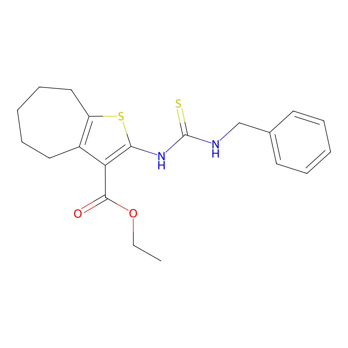 ethyl 2-(benzylcarbamothioylamino)-5,6,7,8-tetrahydro-4H-cyclohepta[b]thiophene-3-carboxylate molecular structure, CAS 59898-57-6