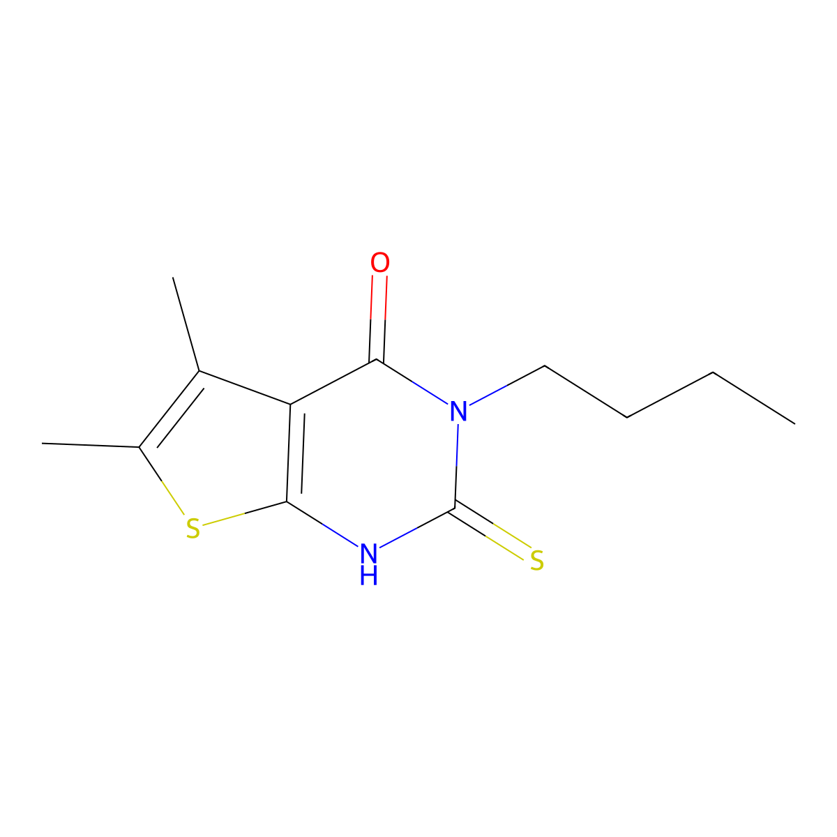 3-Butyl-2-mercapto-5,6-dimethyl-3H-thieno[2,3-d]pyrimidin-4-one molecular structure, CAS 59898-61-2