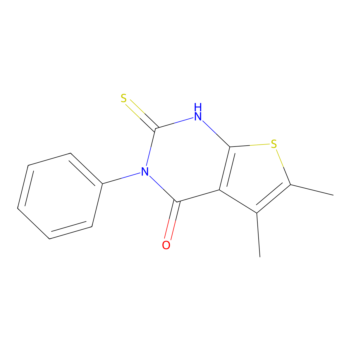 2,3-Dihydro-5,6-dimethyl-3-phenyl-2-thioxothieno(2,3-d)pyrimidin-4(1H)-one molecular structure, CAS 59898-64-5