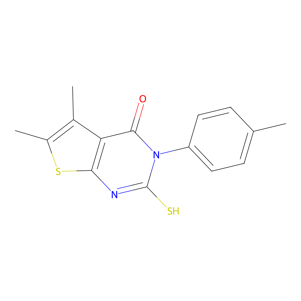 5,6-dimethyl-3-(4-methylphenyl)-2-sulfanylthieno[2,3-d]pyrimidin-4(3H)-one molecular structure, CAS 59898-65-6
