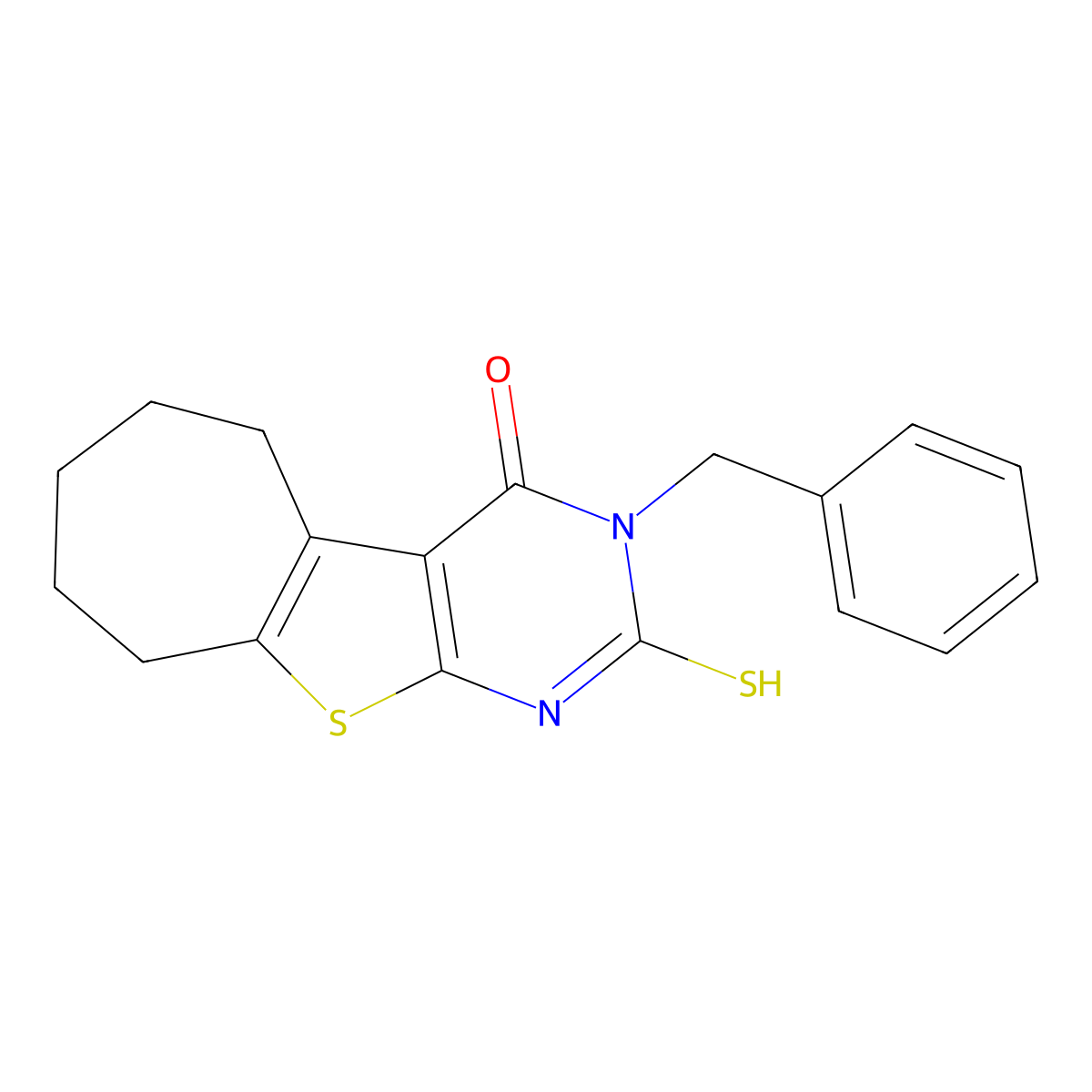 3-benzyl-2-thioxo-1,2,3,5,6,7,8,9-octahydro-4H-cyclohepta[4,5]thieno[2,3-d]pyrimidin-4-one molecular structure, CAS 59898-70-3