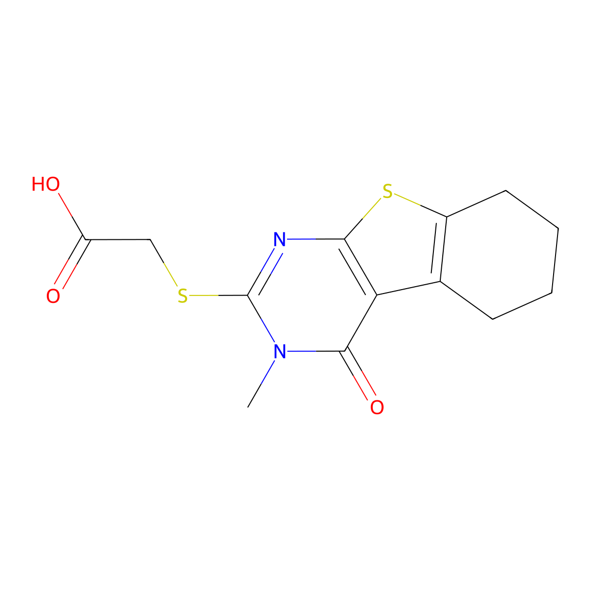 2-[(3-Methyl-4-oxo-5,6,7,8-tetrahydro-[1]benzothiolo[2,3-d]pyrimidin-2-yl)sulfanyl]acetic acid molecular structure, CAS 59898-74-7