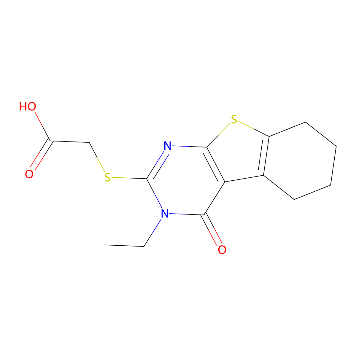 2-((3-Ethyl-4-oxo-3,4,5,6,7,8-hexahydrobenzo[4,5]thieno[2,3-d]pyrimidin-2-yl)thio)acetic acid molecular structure, CAS 59898-75-8