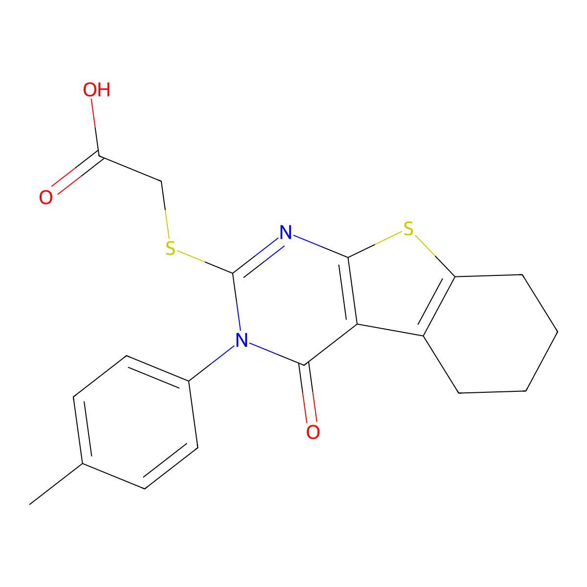 {[3-(4-Methylphenyl)-4-oxo-3,4,5,6,7,8-hexahydro[1]benzothieno[2,3-d]pyrimidin-2-yl]sulfanyl}acetic acid molecular structure, CAS 59898-77-0