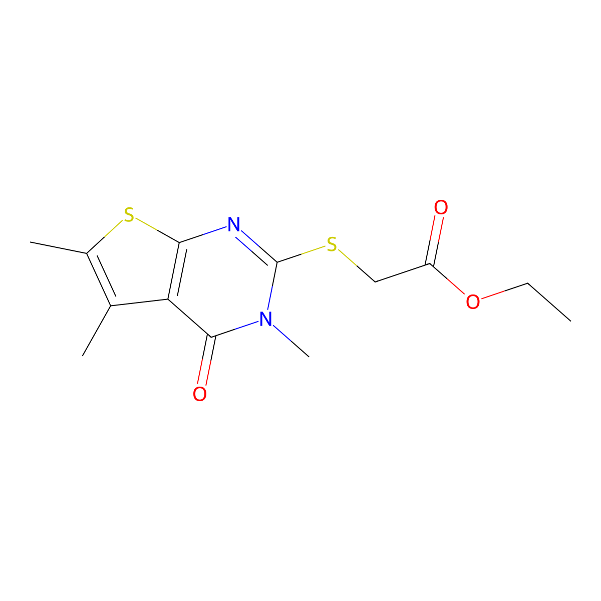 Ethyl 2-(3,5,6-trimethyl-4-oxothieno[2,3-d]pyrimidin-2-yl)sulfanylacetate molecular structure, CAS 59898-78-1