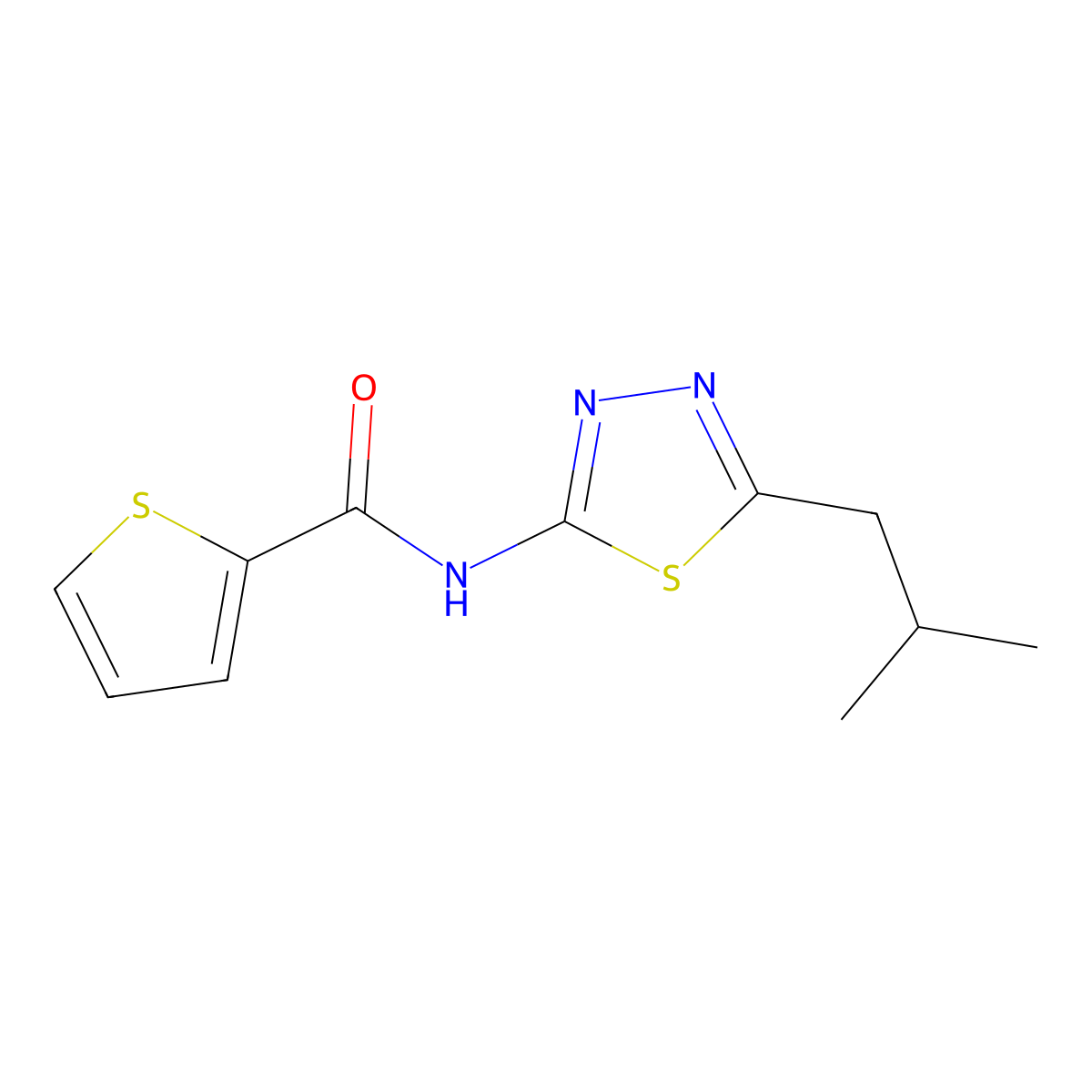 N-[5-(2-methylpropyl)-1,3,4-thiadiazol-2-yl]thiophene-2-carboxamide molecular structure, CAS 59898-96-3