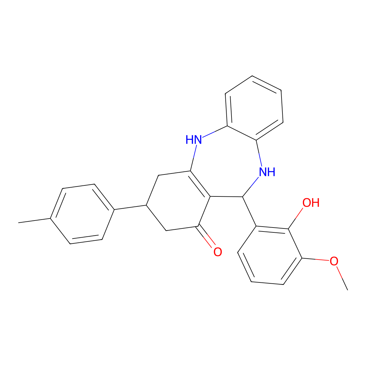 6-(2-Hydroxy-3-methoxyphenyl)-9-(4-methylphenyl)-5,6,8,9,10,11-hexahydrobenzo[b][1,4]benzodiazepin-7-one molecular structure, CAS 599150-81-9