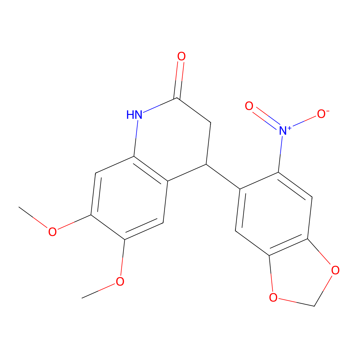 6,7-dimethoxy-4-(6-nitro-1,3-benzodioxol-5-yl)-3,4-dihydroquinolin-2(1H)-one molecular structure, CAS 599150-96-6