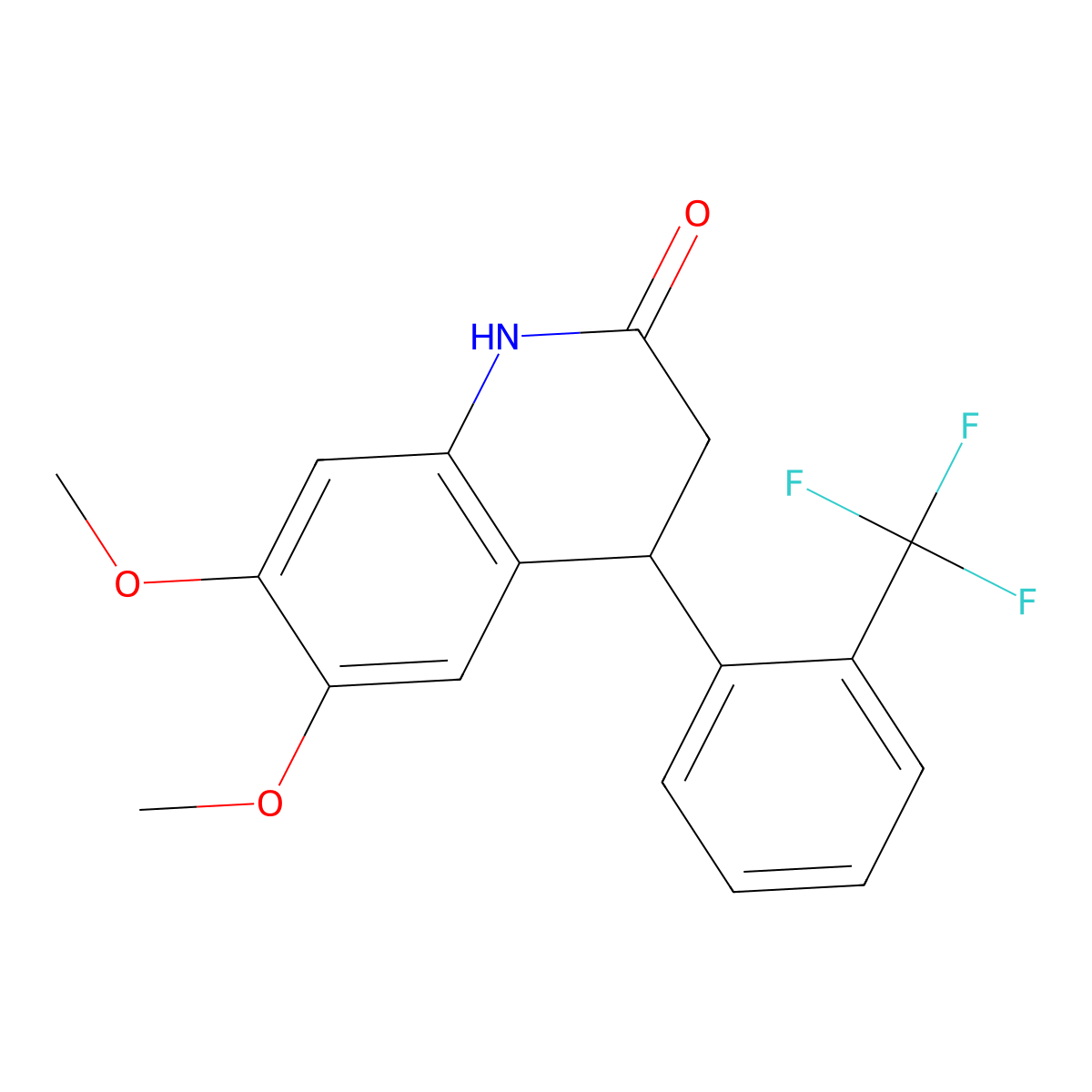 3,4-Dihydro-6,7-dimethoxy-4-(2-(trifluoromethyl)phenyl)-2(1H)-quinolinone molecular structure, CAS 599151-36-7
