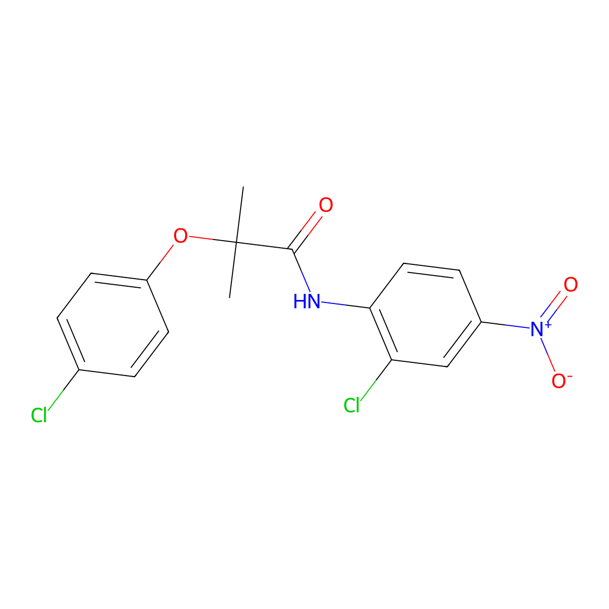 N-(2-chloro-4-nitrophenyl)-2-(4-chlorophenoxy)-2-methylpropanamide molecular structure, CAS 599151-41-4