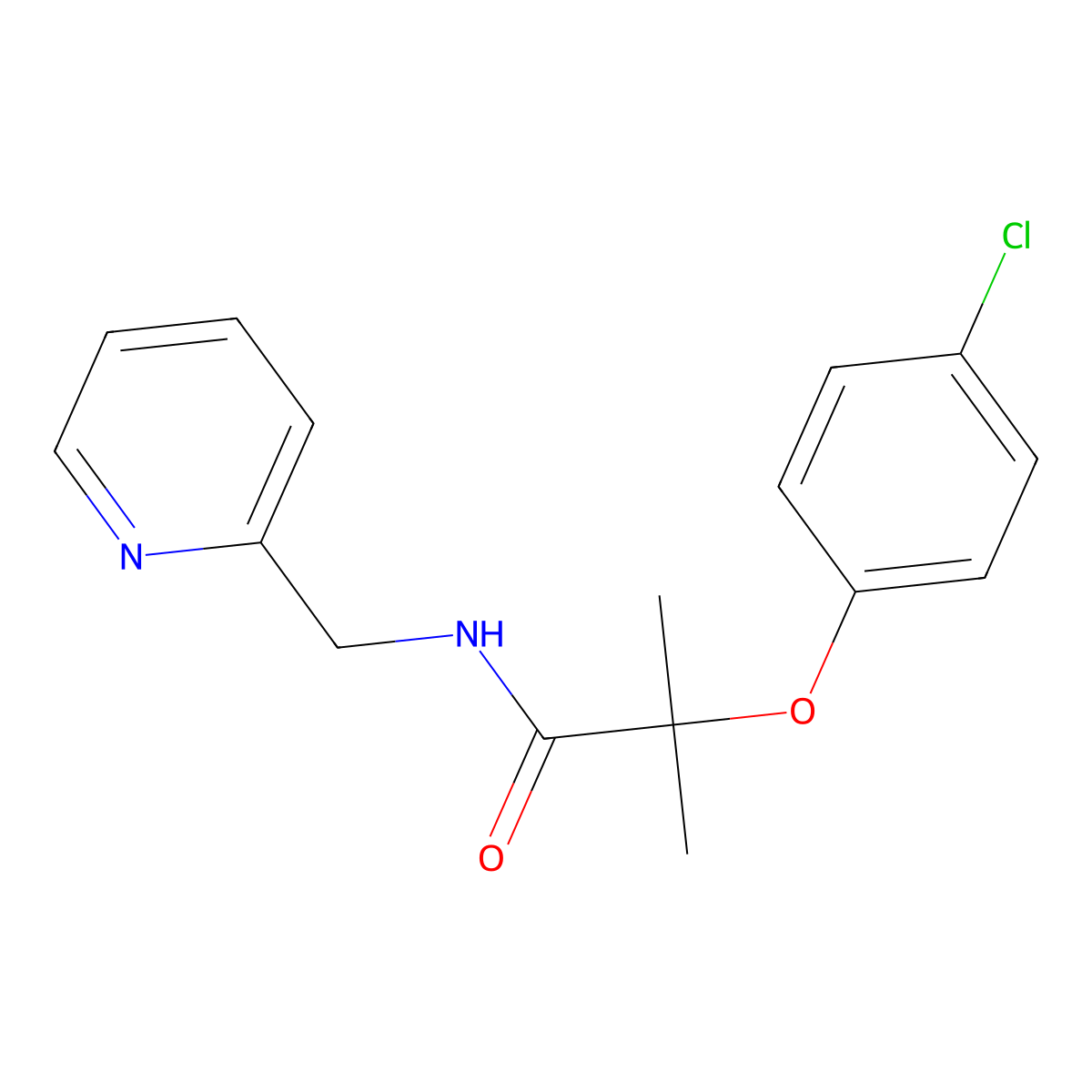 2-(4-chlorophenoxy)-2-methyl-N-(pyridin-2-ylmethyl)propanamide molecular structure, CAS 599151-46-9