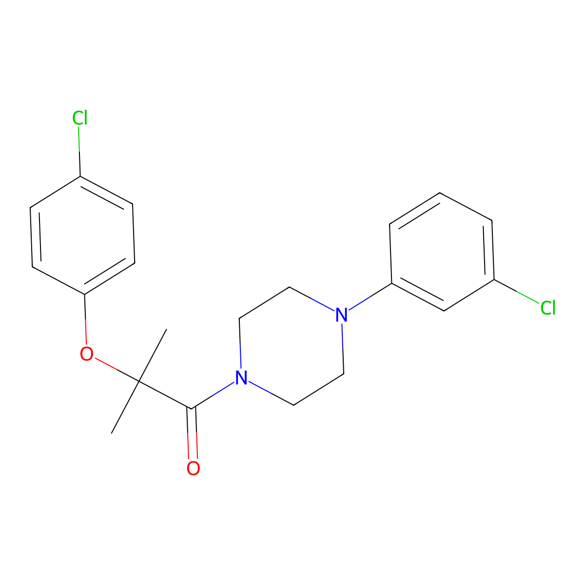 2-(4-Chlorophenoxy)-1-[4-(3-chlorophenyl)piperazin-1-yl]-2-methylpropan-1-one molecular structure, CAS 599151-50-5