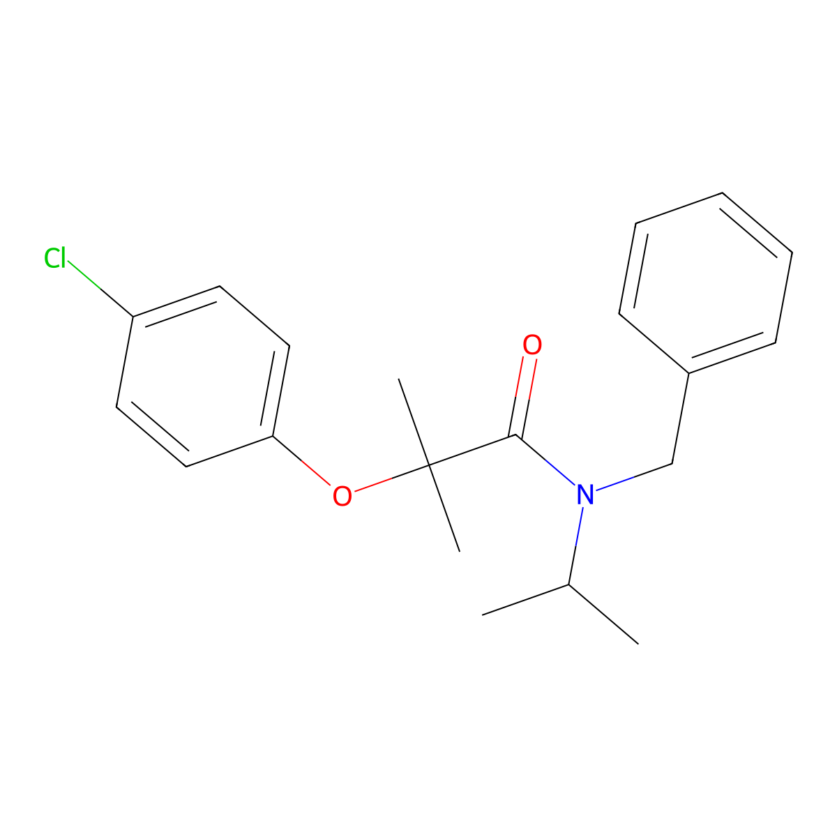 N-benzyl-2-(4-chlorophenoxy)-2-methyl-N-propan-2-ylpropanamide molecular structure, CAS 599151-52-7