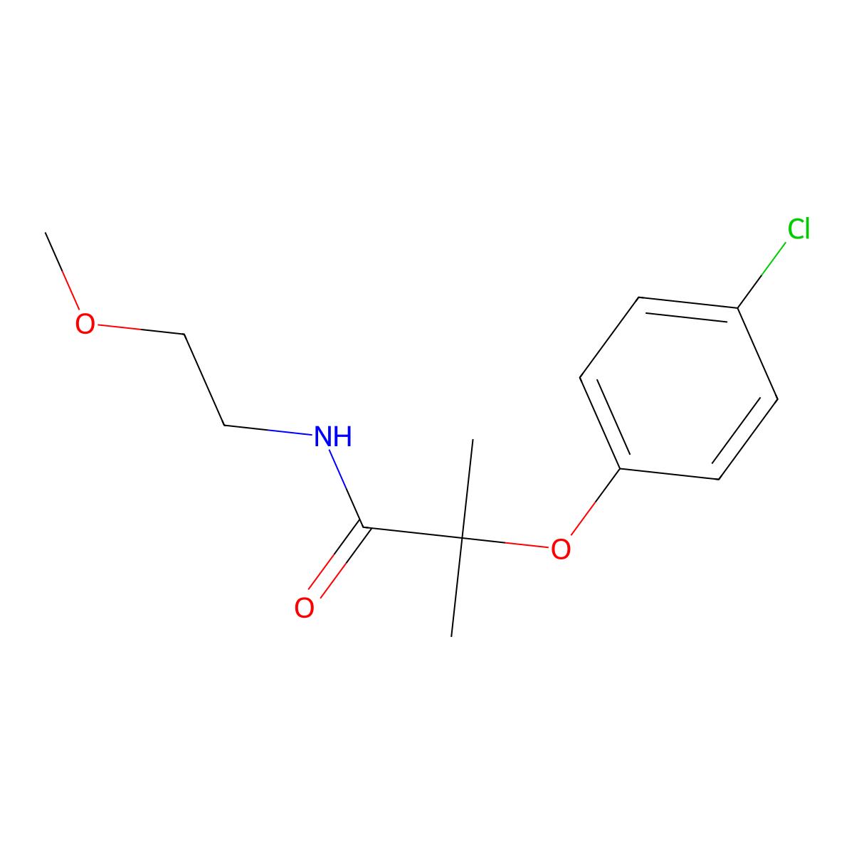 2-(4-chlorophenoxy)-N-(2-methoxyethyl)-2-methylpropanamide molecular structure, CAS 599151-63-0