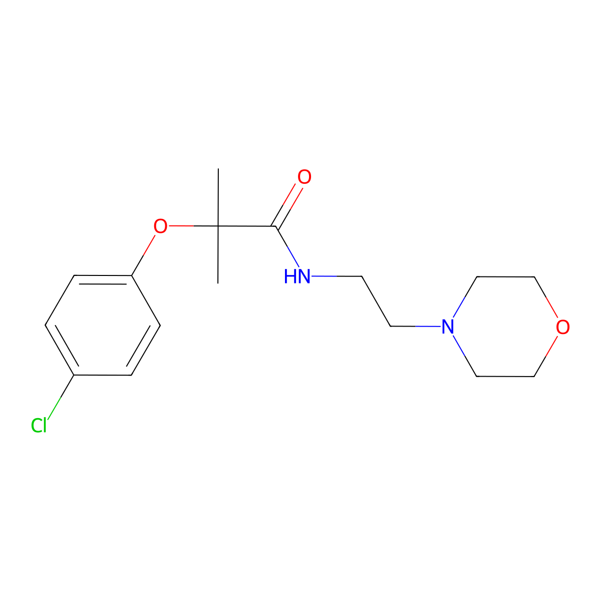 2-(4-chlorophenoxy)-2-methyl-N-(2-morpholin-4-ylethyl)propanamide molecular structure, CAS 599151-69-6