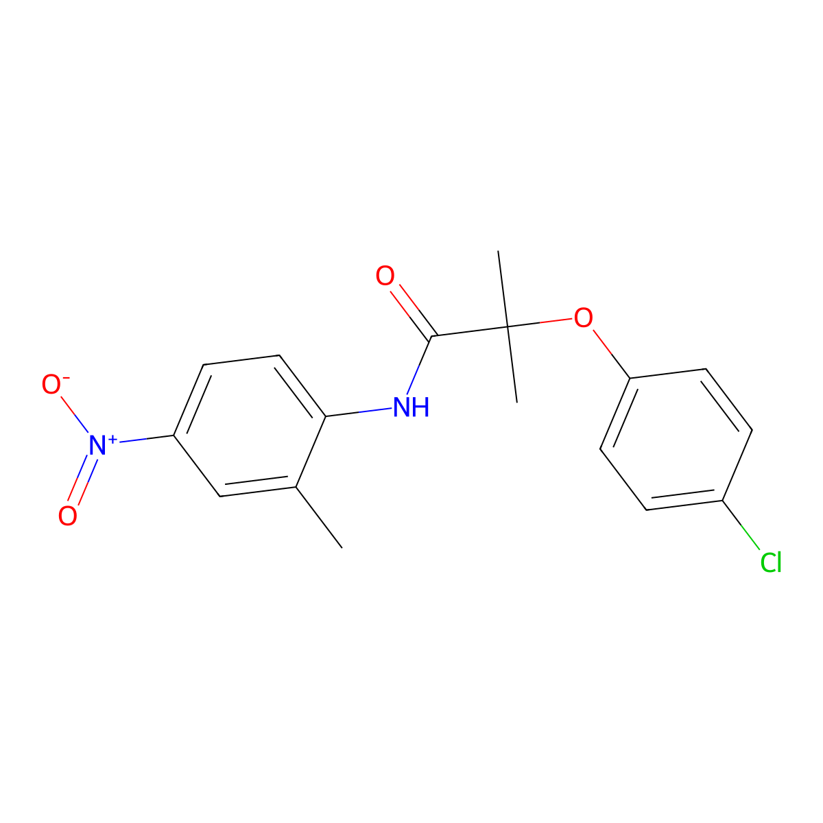 2-(4-chlorophenoxy)-2-methyl-N-(2-methyl-4-nitrophenyl)propanamide molecular structure, CAS 599151-73-2