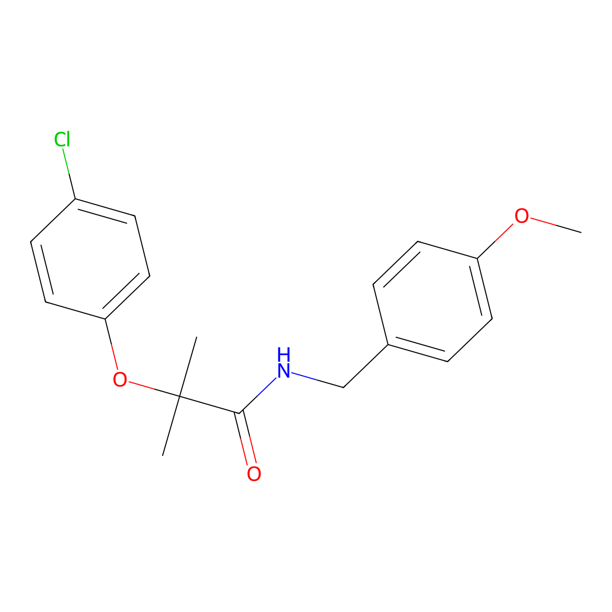 2-(4-chlorophenoxy)-N-[(4-methoxyphenyl)methyl]-2-methylpropanamide molecular structure, CAS 599151-91-4